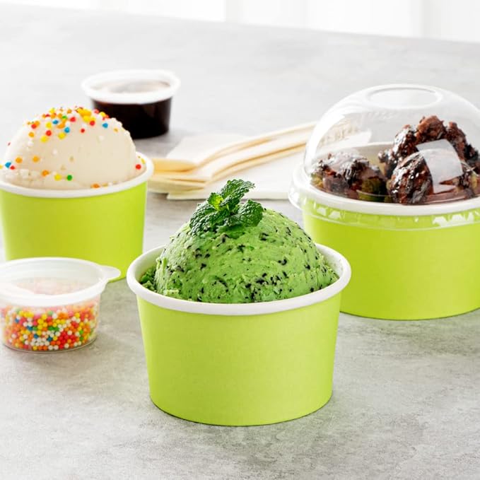 Restaurantware-Coppetta 5-Ounce Dessert Cups, 200 Disposable Ice Cream Cups - Lids Sold Separately, Sturdy, Light Green Paper Frozen Yogurt Bowls, For Hot And Cold Foods, Perfect For Gelato Or Mousse