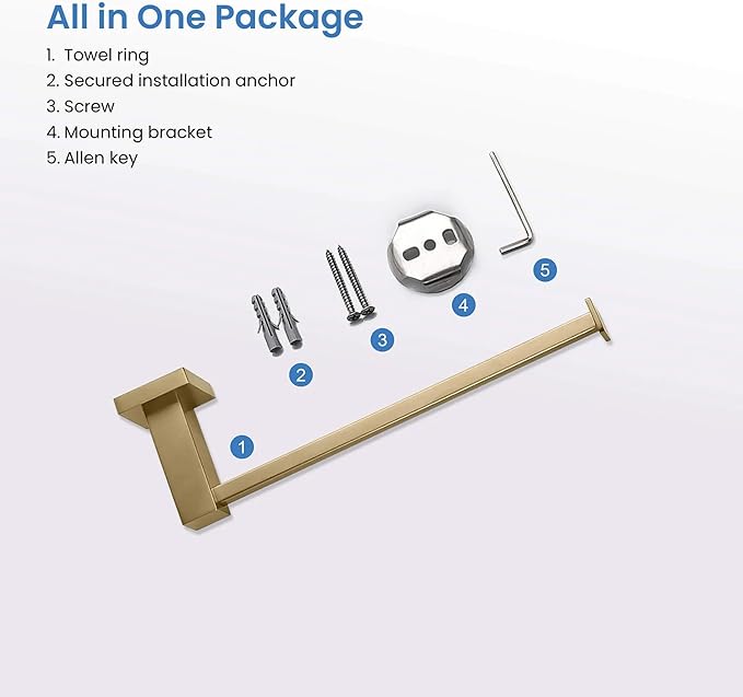 KIBI Cube 10 Inch Hand Towel Bar | Solid Brass Wall Mounted Bathroom Towel Holder for Small Spaces | Modern & Durable Design | Rust-Resistant Finish (Brushed Brass, KBA1503)