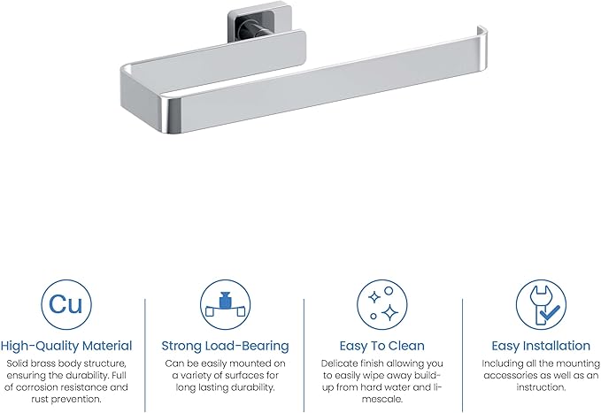 KIBI Blaze 10-Inch Bathroom Towel Bar – Solid Brass, Wall Mounted Hand Towel Holder, Sleek Modern Design, Rust-Resistant, Perfect for Bathroom, Vanity & Kitchen Sink Area (Chrome) (KBA16)