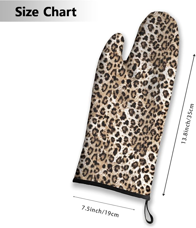Oven Mitts Leopard Heat Resistant Wear-resistant Easy Clean Grill Gloves with Thick Cotton Liner for Grilling Cooking Baking 2PCS