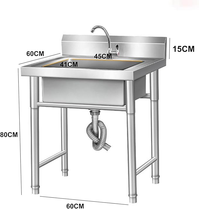 Utility Sink Free Standing Single Bowl, Restaurant Kitchen Sink with Cold and Hot Water Pipe, Stainless Steel Industrial Sink, for Laundry Room Bathroom Farmhouse