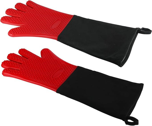 1 Pair Extra Long Professional Oven Mitts, Non-Slip Silicone Grip Heat Resistant,19.7" Length,Up to 572℉ for BBQ Cooking Baking Grilling (Red)