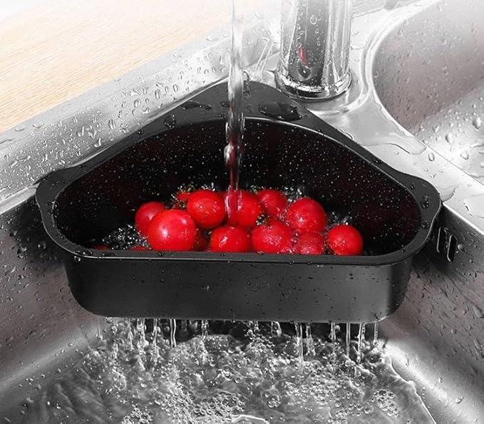 Kitchen Sink Drain Basket Storage Dish Rack Organizer Sink Shelf Soap Sponge Drain Rack Vegetables Fruit Drain Rack (MIN 2 Quantity, Black)