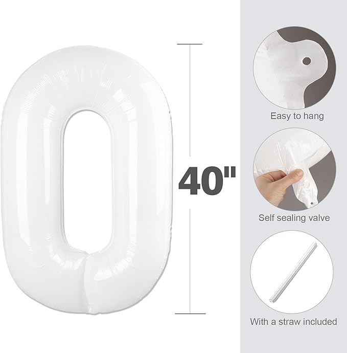 1 Balloons Number for First Birthday, Balloon Numbers 40 Inch, 1St White for Baby Shower, Big Baloon for 1 11 12 13 16 18 21 Birthday Wedding Anniversaries Party