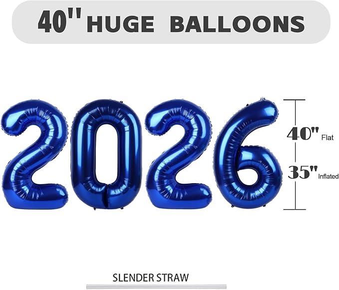 Number 2026 Balloons, Happy New Years Eve Party Decorations, Navy Blue Balloon Numbers 40 Inch for 20 26 Girls Boys Women Men Engagement, Bridal Shower Party