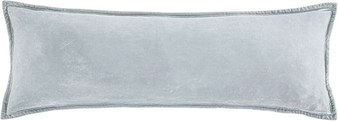 HiEnd Accents Stella Faux Silk Velvet Lumbar Pillow, 14x42 inch, Light Blue, Romantic Western Modern Traditional Style Luxury Bedding, Decorative Throw Pillow