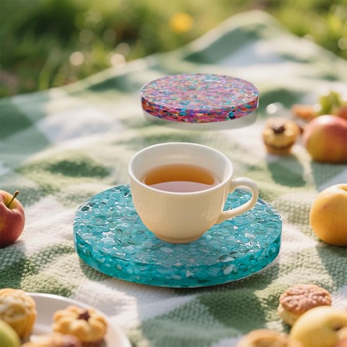 2 Pack Drink Coasters, 3.9 Inch Round Coaster Coasters for Coffee Table Desktop Protection (Green)