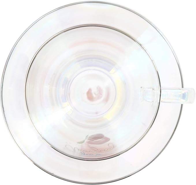 Pavilion Gift Company - You’re Amazing - 7-ounce Glass Teacup with Saucer Set, Iridescent Coffee Cup, Floral Pattern Teacup, Valentine's Day Gift Ideas For Friend, Girlfriend Mug, 1 Count - Pack of 2