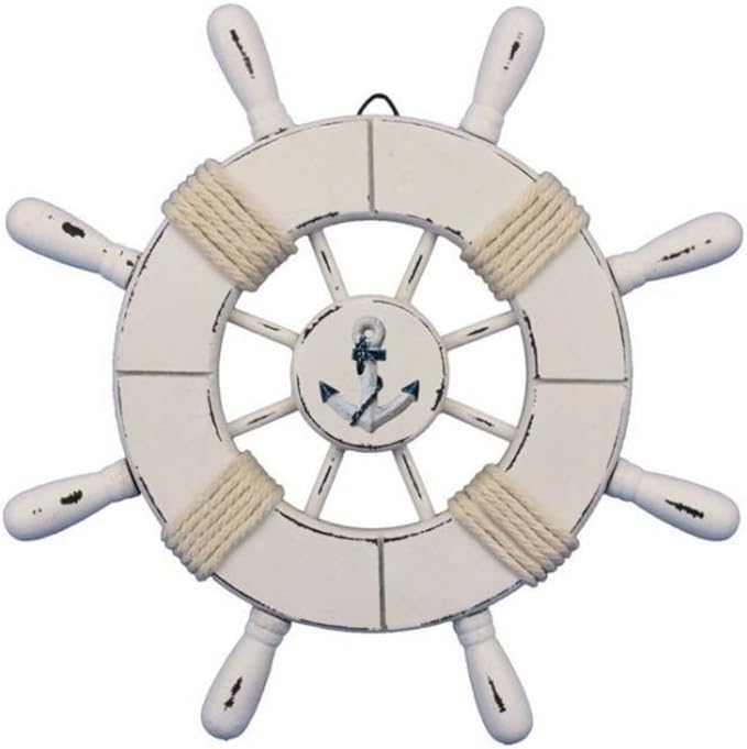 Hampton Nautical Wheel-9-102-anchor Rustic Decorative Ship Wheel with Anchor, 9", White