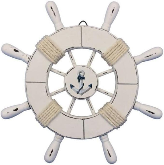 Hampton Nautical Wheel-9-102-anchor Rustic Decorative Ship Wheel with Anchor, 9", White