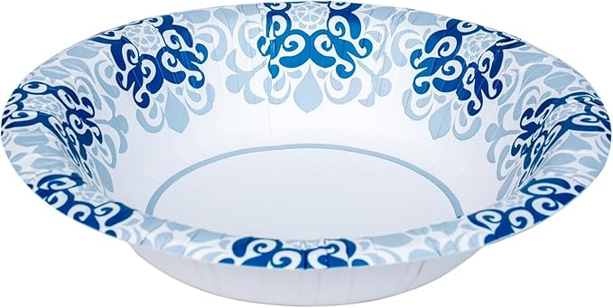 Glad Round Disposable Paper Bowls, Blue Victorian Design - Heavy Duty, Soak-Proof, Cut-Resistant, Microwavable Paper Bowls for All Foods and Daily Use, 16 oz, 50 Count - 6 Pack