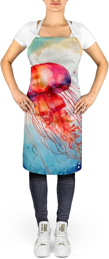 Caroline's Treasures Jellyfish Apron Cooking Kitchen Server Baking Crafts Gardening for Adult Women Men, Unisex, Large, Multicolor