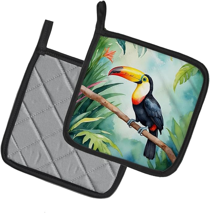 Caroline's Treasures Toucan Pair of Pot Holders Kitchen Heat Resistant Pot Holders Sets Oven Hot Pads for Cooking Baking BBQ, 7 1/2 x 7 1/2