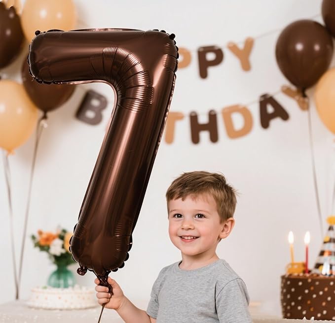 Seven Numbers Balloon, 40 Inch 7 Balloons for Birthday Party, Coffee Brown Number Balloons for 7, 17, 27 Game Competition Wedding Anniversaries Party, Christmas and New Years Eve Party