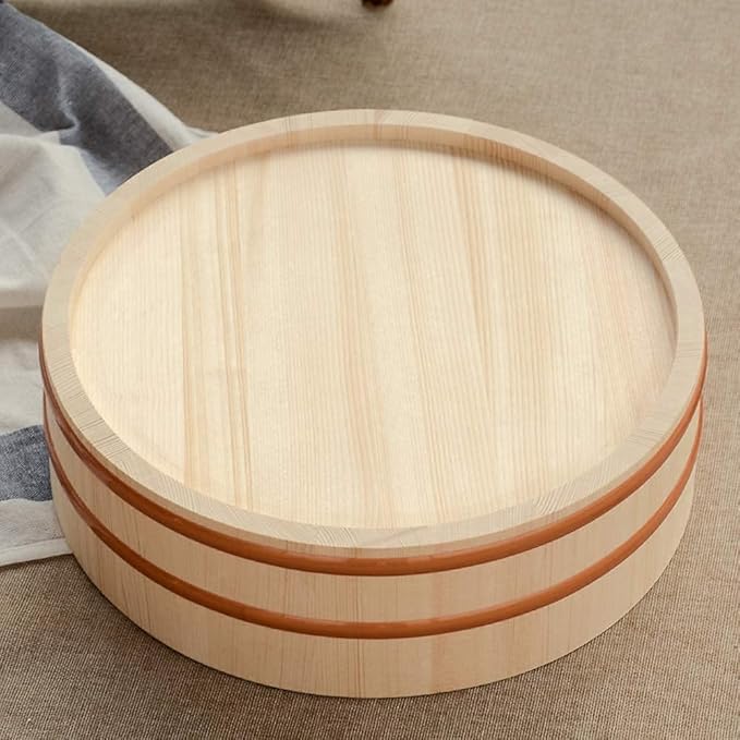 Wooden Hangiri Sushi Rice Mixing Bowl Tub Sushi Oke with Copper Bands Sushi DIY Home Sushi Tool for Restaurant Home Kitchen 39cm/15.3in (27cm/10.6in)