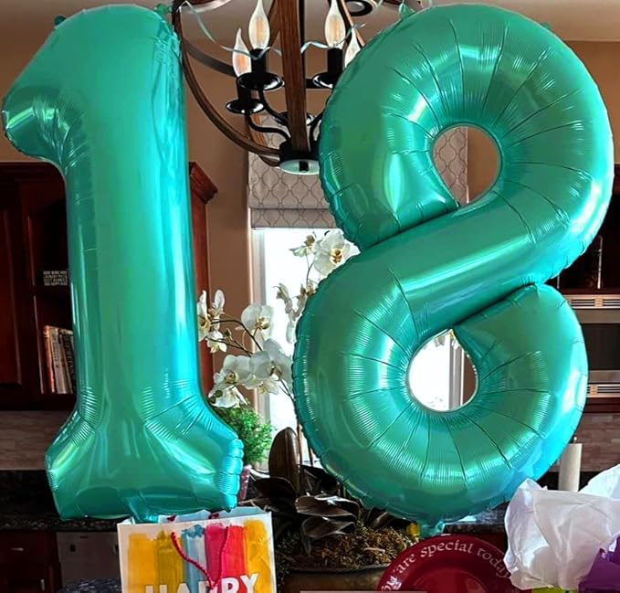 Number 8 Balloons 40 In, Birthday Decorations for Space Party, Blue Green Number Balloon Birthday Party Decorations Large Foil Mylar Balloons for Wedding, Celebration, Graduations