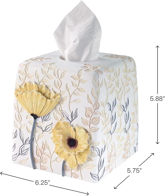 Avanti Linens - Tissue Box Cover, Guest Bathroom Essentials, Countertop Accessories, Floral Home Decor (Marielle Collection)