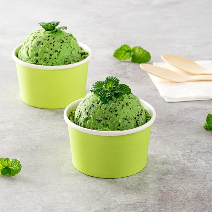 Restaurantware-Coppetta 5-Ounce Dessert Cups, 200 Disposable Ice Cream Cups - Lids Sold Separately, Sturdy, Light Green Paper Frozen Yogurt Bowls, For Hot And Cold Foods, Perfect For Gelato Or Mousse