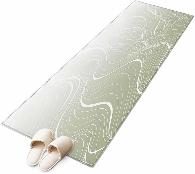 Runner Rug for Bedroom Hallway, Sage Green Wavy Gradient Stripes Kitchen Runner Rugs Area Rug 2x6ft, Geometric Abstract Art Washable Soft Floor Carpet for Entryway Stair