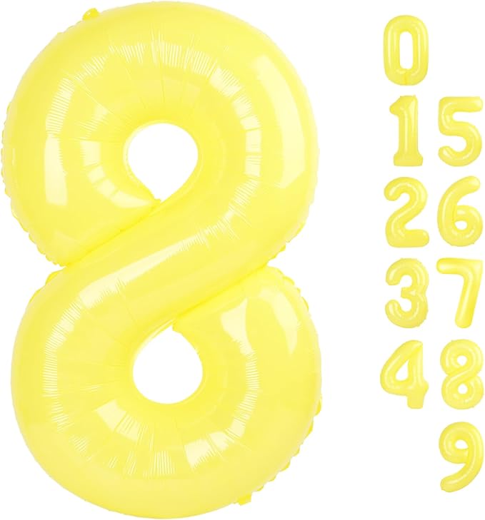 40 Inch Number 8 Balloon, Yellow 8 18 28 80 Birthday Balloons for Men Boys, 8th Birthday Decorations Party Supplies, Wedding, Graduations