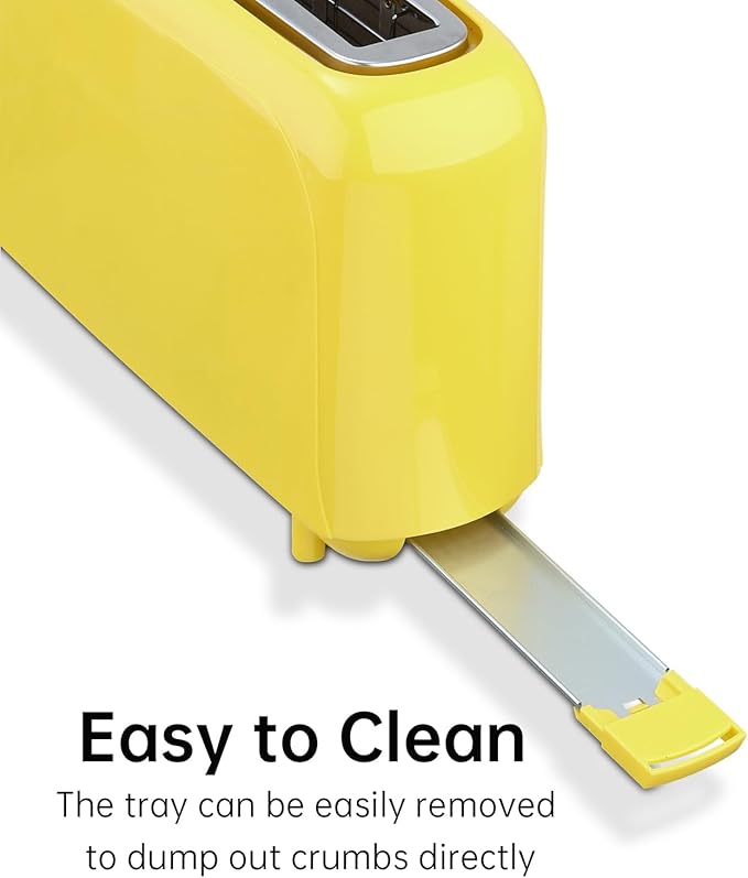 SEEDEEM 2 Slice Slim Toaster, Single 10" Long Slot Toaster Fits Bagels & Artisan Bread, 6 Shade Settings, Cancel/Reheat/Defrost, Removable Crumb Tray, Auto Shut-Off, Yellow
