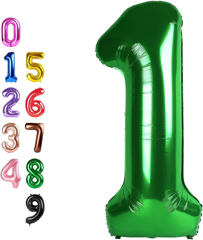 1St Balloons Number for First Birthday, 1 Balloon Numbers 40 Inch, Dark Green for Baby Shower, Big Baloon One for 1 11 12 13 16 18 21 Birthday Wedding Anniversaries Party