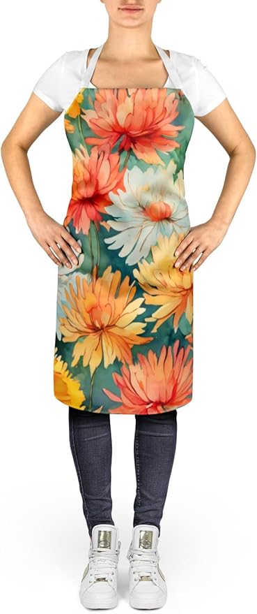 Caroline's Treasures Chrysanthemums in Watercolor Apron Cooking Kitchen Server Baking Crafts Gardening for Adult Women Men, Unisex, Large, Multicolor