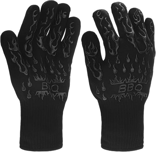 M METERXITY 1-Pair BBQ Gloves, 1472°F Heat Resistant Non-Slip Grilling Oven Gloves for Barbecue/Baking/Cooking [S Size, Black]