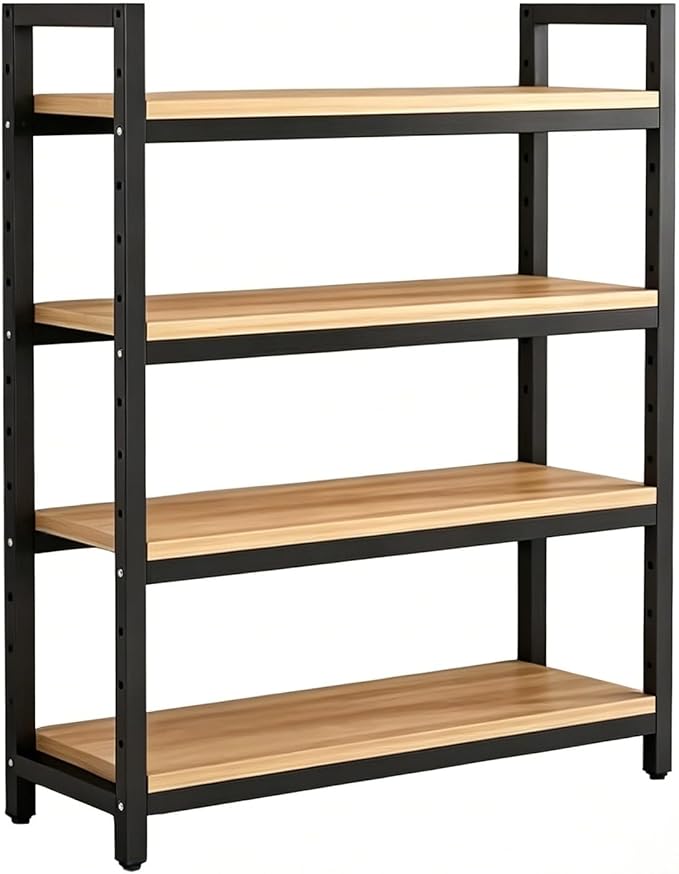 Heavy Duty Metal Gondola Shelving, Reinforced Steel Frame & Sturdy Board, Adjustable Retail Display Rack for Retail, Kitchen & Office Organization(4 Tier 57.1in,120x30cm/47.2x11.8in)