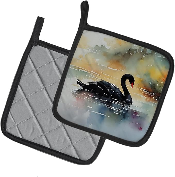 Caroline's Treasures Black Swan Pair of Pot Holders Kitchen Heat Resistant Pot Holders Sets Oven Hot Pads for Cooking Baking BBQ, 7 1/2 x 7 1/2
