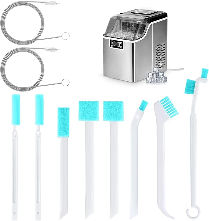 Palksky Ice Maker Cleaning Brush Set, Ice Machine Cleaning Tools - 2Pcs Drain Pipe Brush Nylon Bristles with 8Pcs Crevice Cleaning Brush