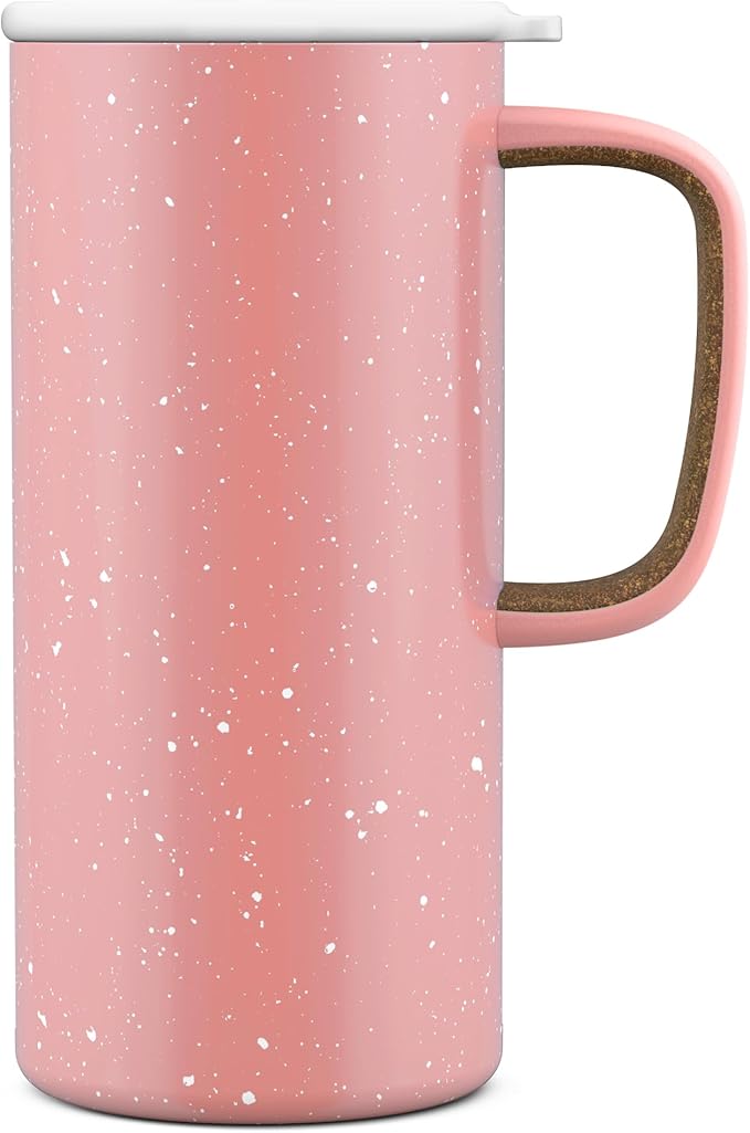 Ello Campy 18oz Stainless Steel Travel Mug with Handle and Leak-Proof Slider Lid, Reusable, Vacuum Insulated, Perfect for Coffee or Tea, Home, Gift, Travel, Office, BPA Free, Georgia Peach