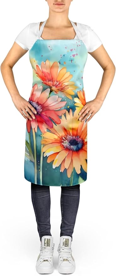 Caroline's Treasures Gerbera Daisies in Watercolor Apron Cooking Kitchen Server Baking Crafts Gardening for Adult Women Men, Unisex, Large, Multicolor