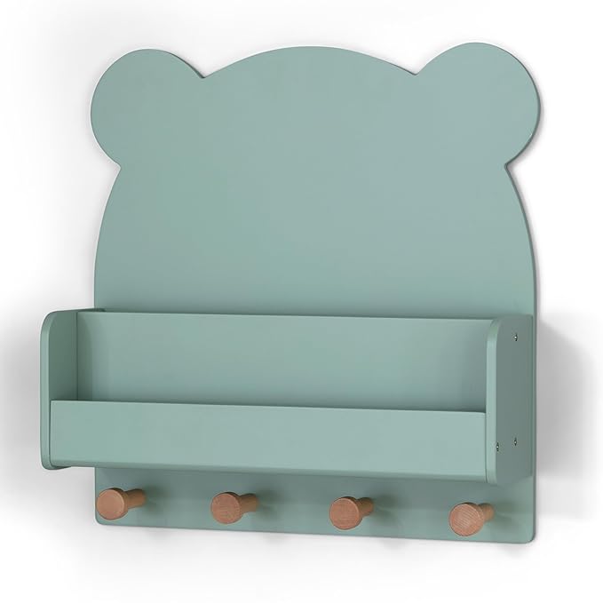 babyGap by Delta Children Brannan Bear Wall Shelf with 4 Hooks, Sage Green