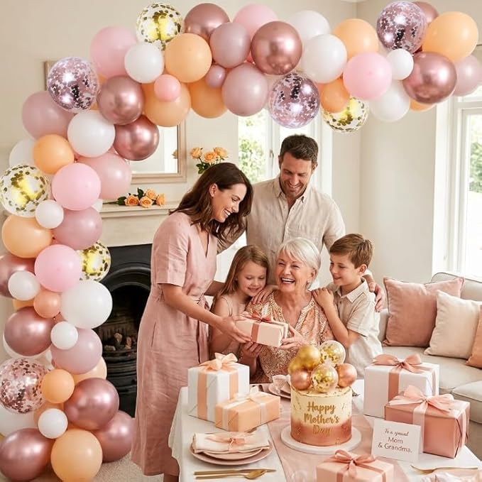 Rose Gold Balloon Garland Arch Kit, 122Pcs Metallic Rose Gold Pink White Gold Balloons for Wedding Bridal Baby Shower Graduation Girls Women Mother Day Birthday Party Decorations