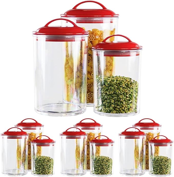 Reston Lloyd Food Storage Containers, BPA Free Airtight Canisters for Cereal, Pasta, Sugar, Coffee, Flour, Cookies, Loose Tea, for Kitchen Organization, Set of 3, Red (Pack of 4)