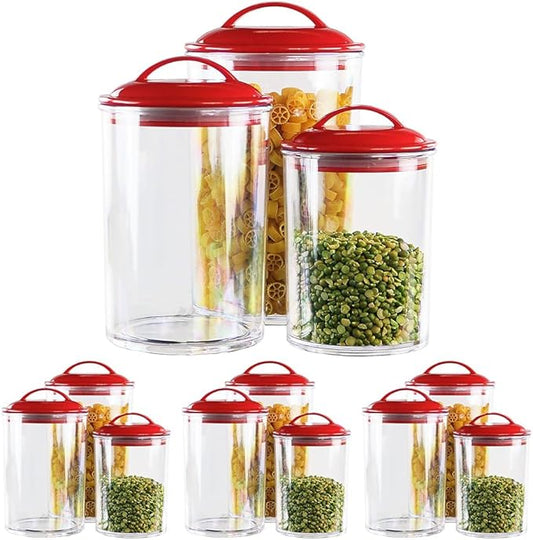 Reston Lloyd Food Storage Containers, BPA Free Airtight Canisters for Cereal, Pasta, Sugar, Coffee, Flour, Cookies, Loose Tea, for Kitchen Organization, Set of 3, Red (Pack of 4)