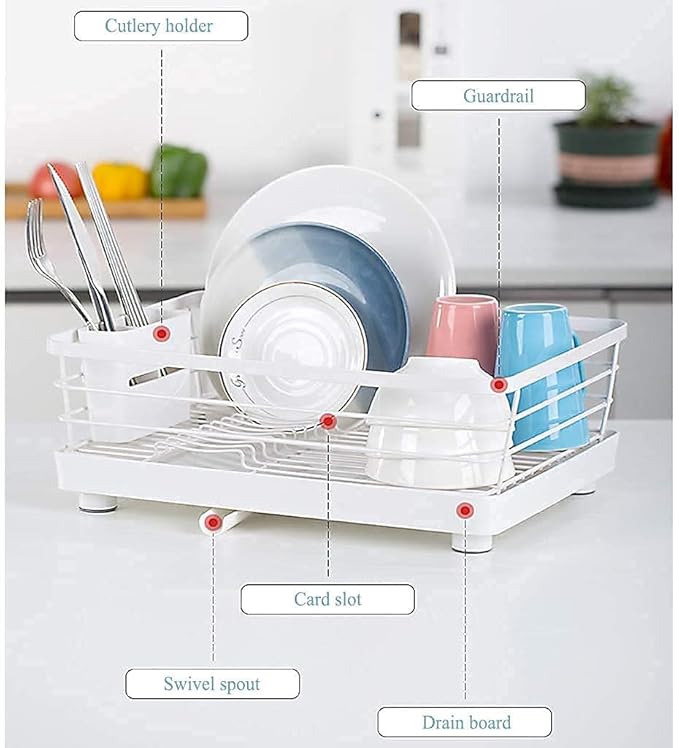 Anti Rust Dish Drainer Rack Drainer with Removable Drain Board and Swivel Spout Chopsticks Cutlery Holder for Kitchen Sink and Counter at Household Cutlery Basket Drain Shelf
