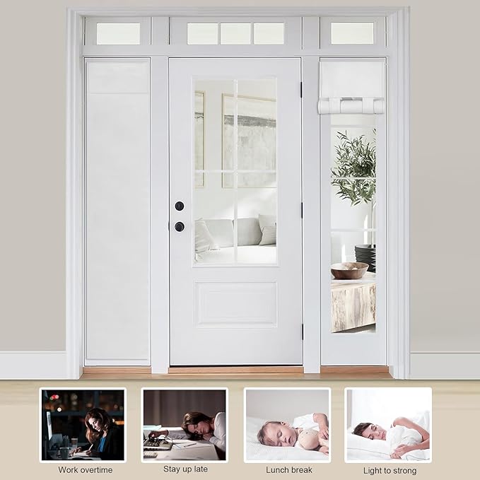 WdFour Solid Color Room Darkening Door Curtains - 12W x 70L Inches Blackout Window Covering for Side Door/Glass Door/Sidelight, Tie-Up Shade,1 Panel, Bleach White