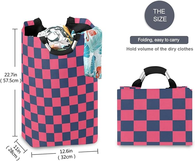 Purple and Blue American Plaid laundry baskets, collapsable and waterproof baskets for organizing with sturdy handle for toys clothing 51L canastas para ropa sucia ni?os