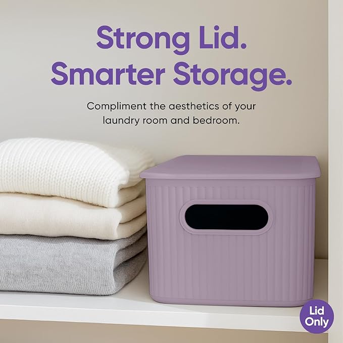 Superio Ribbed Collection - Decorative Plastic Basket Open Home Storage Bins Organizer, Lilac (Parent) Container Boxes for Organizing Closet Storage Bins for Shelves (Lid - Medium (5 Liter), 6 Pack)
