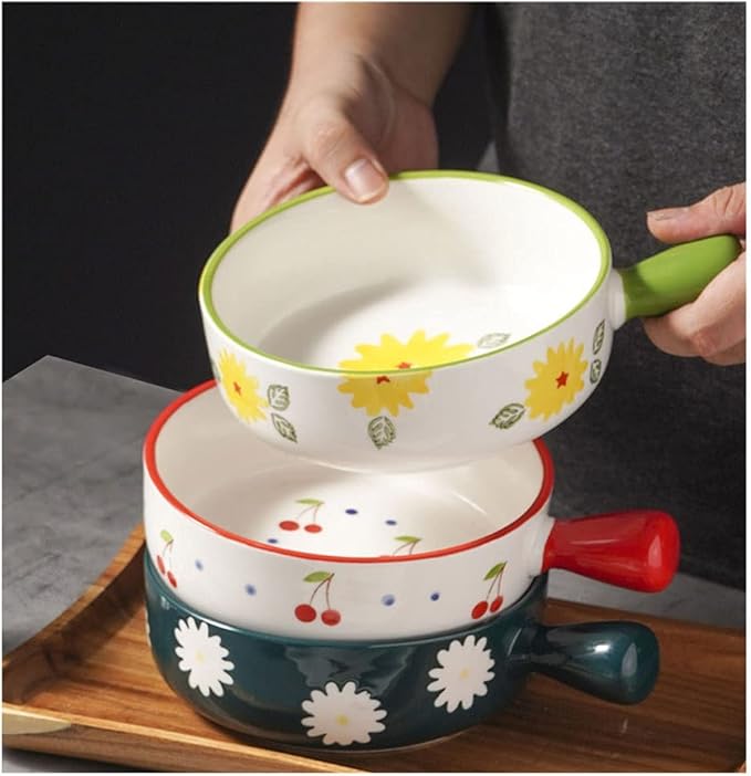 Dishes Ceramic Handle Bowl Fruit Salad Breakfast Bowl Instant Noodle Dishes Creative Cute Baking Household Kitchen Tableware (Color : H) (F)