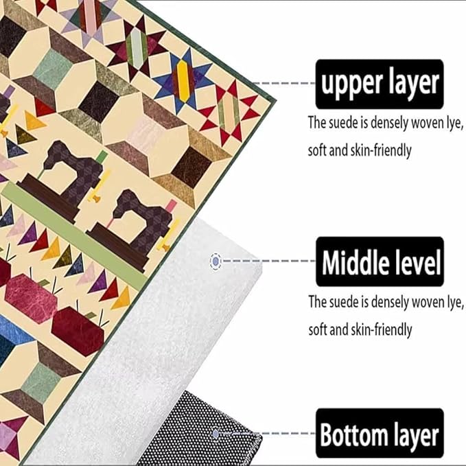 Abstract Watercolor Geometric Triangle Pattern Rugs for Bedroom Non-Slip Vintage Sewing Machine Themed Area Rug Office Decor Low Pile Rectangular Floor Carpet Soft Mat 5'x7'