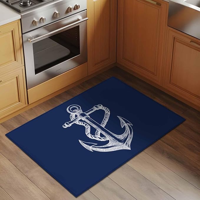 Area Rug 2x3ft, Marine Theme Anchor String Sketch Washable Rugs for Living Room Bedroom, Watercolor Nautical Theme Soft Non-Slip Area Rugs Rectangle Floor Carpet for Dining Room