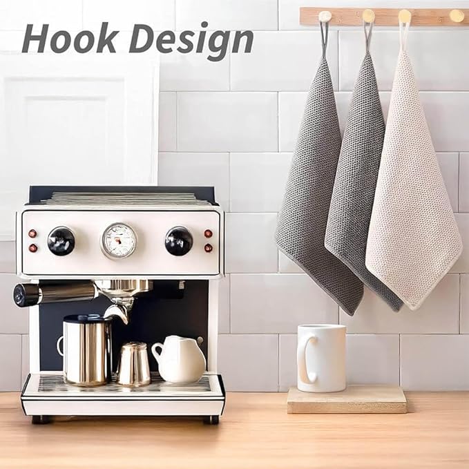 Barista Towel, Microfiber Cleaning Cloths, Espresso Machine Accessories for Coffee Bar, Steam Wand, Countertop, Milk Frother, Coffee Bar Accessories, 12”x12”, 6 Pack, Grey