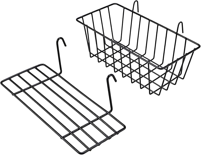 Yaegoo 3 Pack Wire Baskets and Shelves - Hanging Shelf for Wall Grid Panel