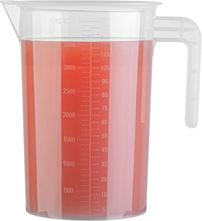 Restaurantware Measuring Cup, 4 Quarts Pack of 1 Conical Spout Liquid Scaling Vessel Embossed Ml and Oz Graduations, Clear Plastic Measuring Cup with Handle, For Cooking Baking For Oil Flour