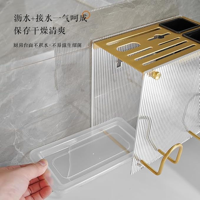 Kitchen Shelf, Chopsticks, Knife Storage Rack, Wall-Mounted Cutting Board Shelf, A-Style White [Knife Holder + Chopstick cage + Cutting Board]