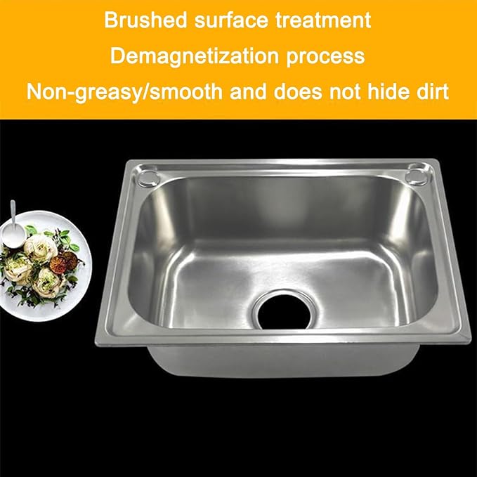 Stainless Steel Wall Mounted Commercial Restaurant Sink, Utility Sink Single Bowl with Drainer Unit and Tap, for Public Places, Restaurants, Schools, Kitchen,37x31cm-Hot and Cold Water