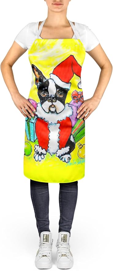 Caroline's Treasures Boston Terrier Stinker That Stole Christmas Apron Cooking Kitchen Server Baking Crafts Gardening for Adult Women Men, Unisex, Large, Multicolor